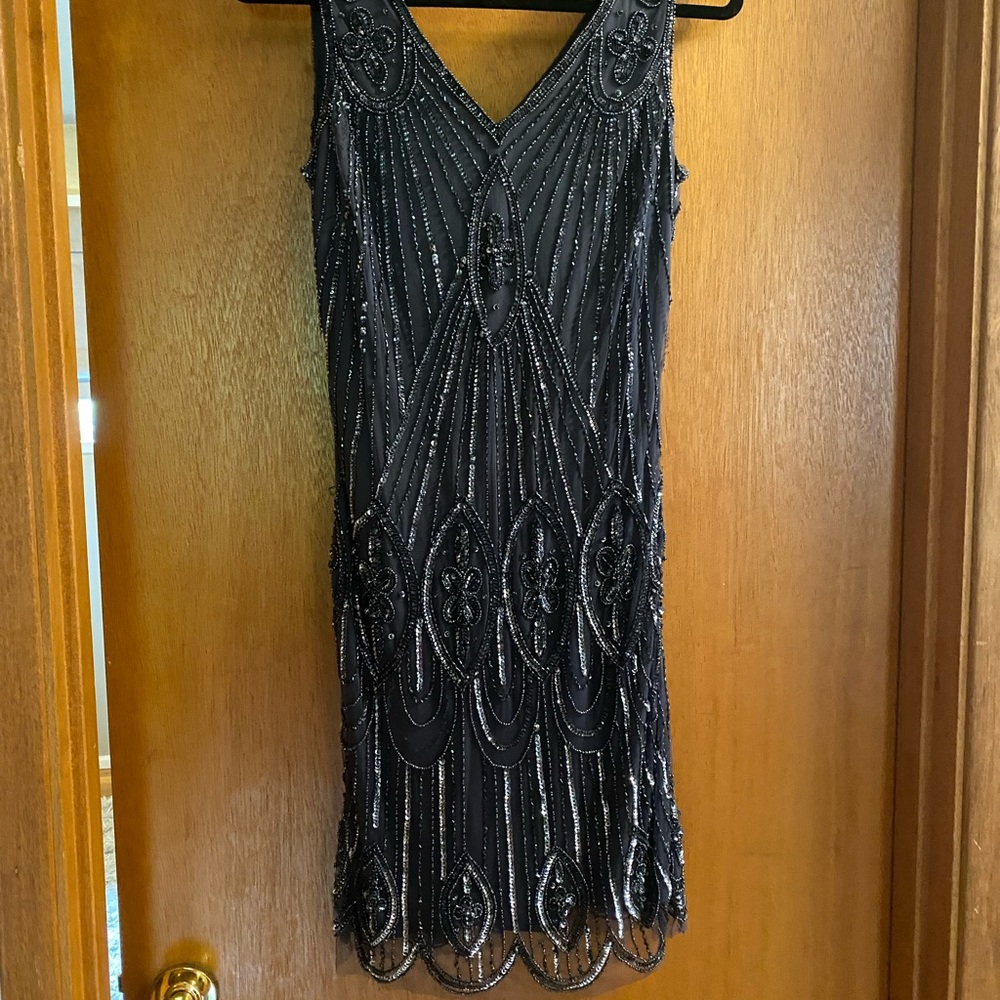 Navy blue sequin midi dress. Gatsby style. Size 6.